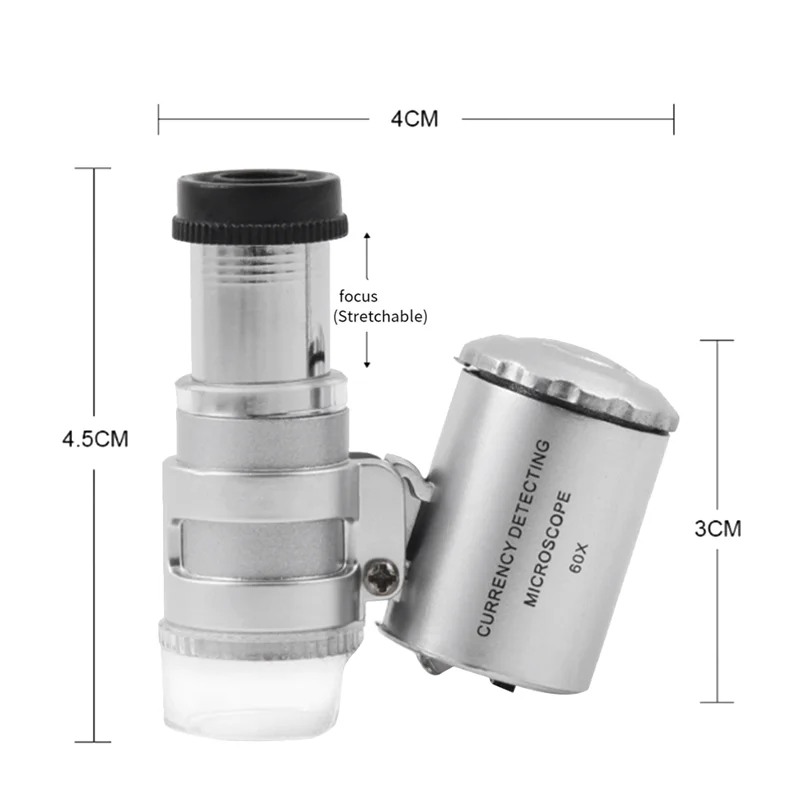 Precisionn 1 PCS Portable Mini Pocket 60X Microscope Handheld Magnifying Glass Loupe UV Light Currency Detector