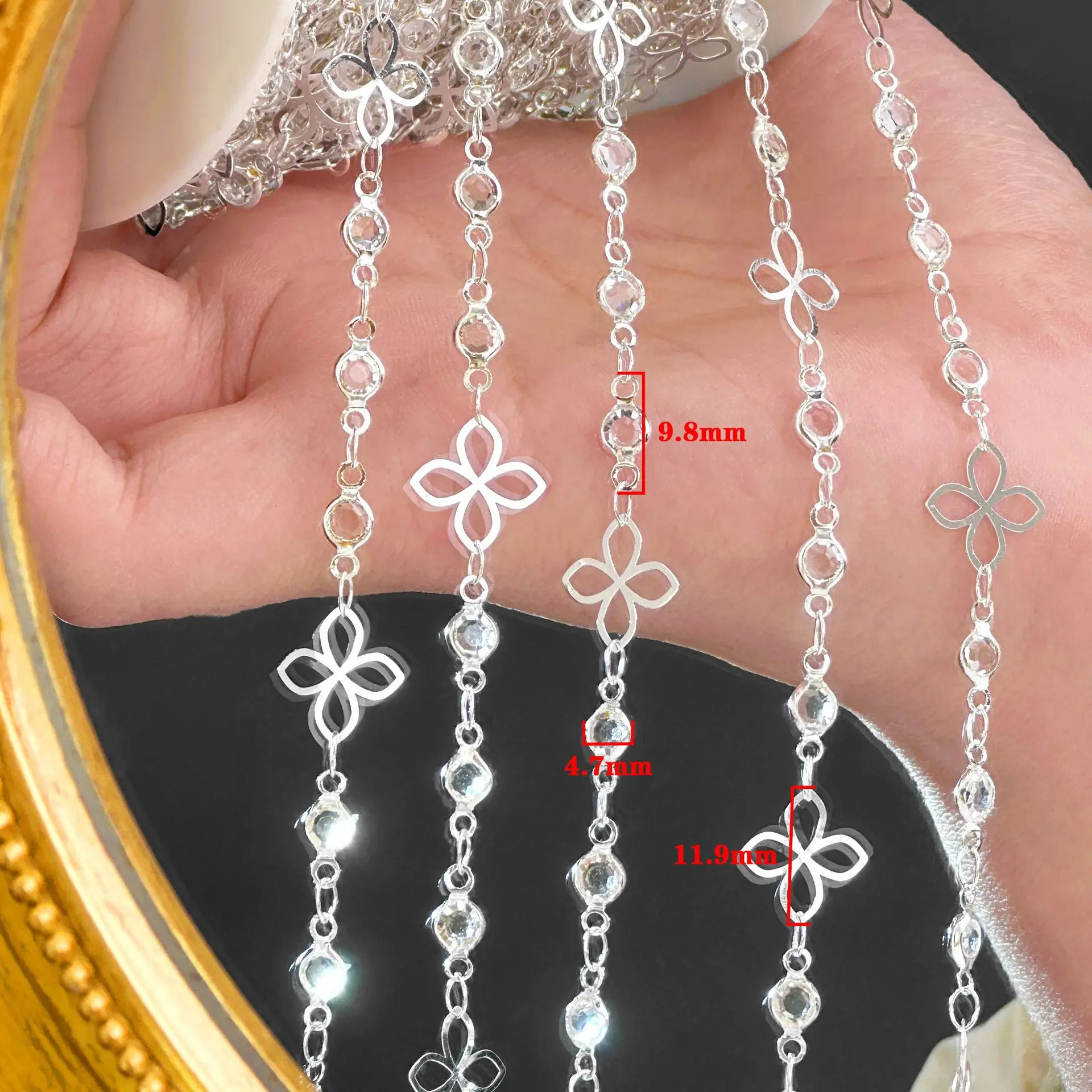 1 Meter Vintage Kupfer Stern-Wassertropfen-Hohlkette mit Glasrhinestonen für Schmuckherstellung DIY Halsketten Armbänder Zubehör – Detail 4