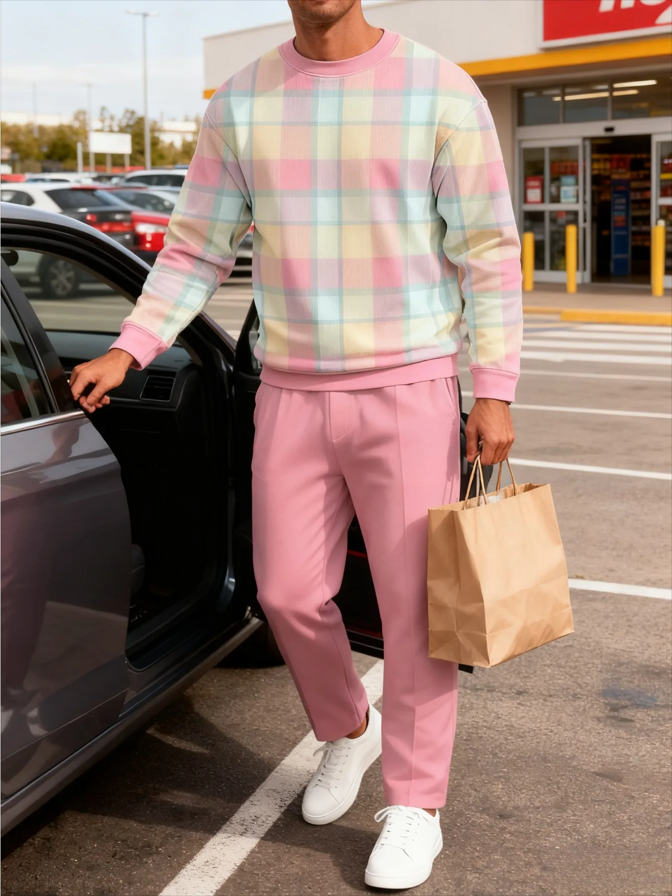 طقم بغطاء للرأس عصري مطبوع رقميًا للرجال مكون من قطعتين