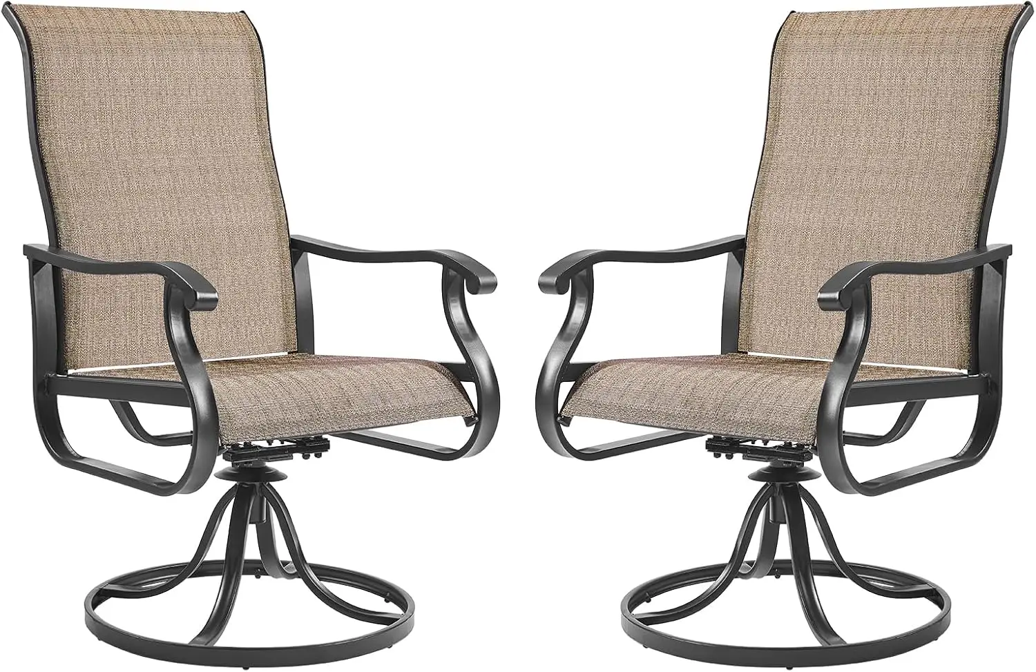 Patio Swivel Chairs Set of 2, Outdoor Swivel Rocker Dining Chairs with All Weather   High Back & Metal Frame, for Backyard Deck