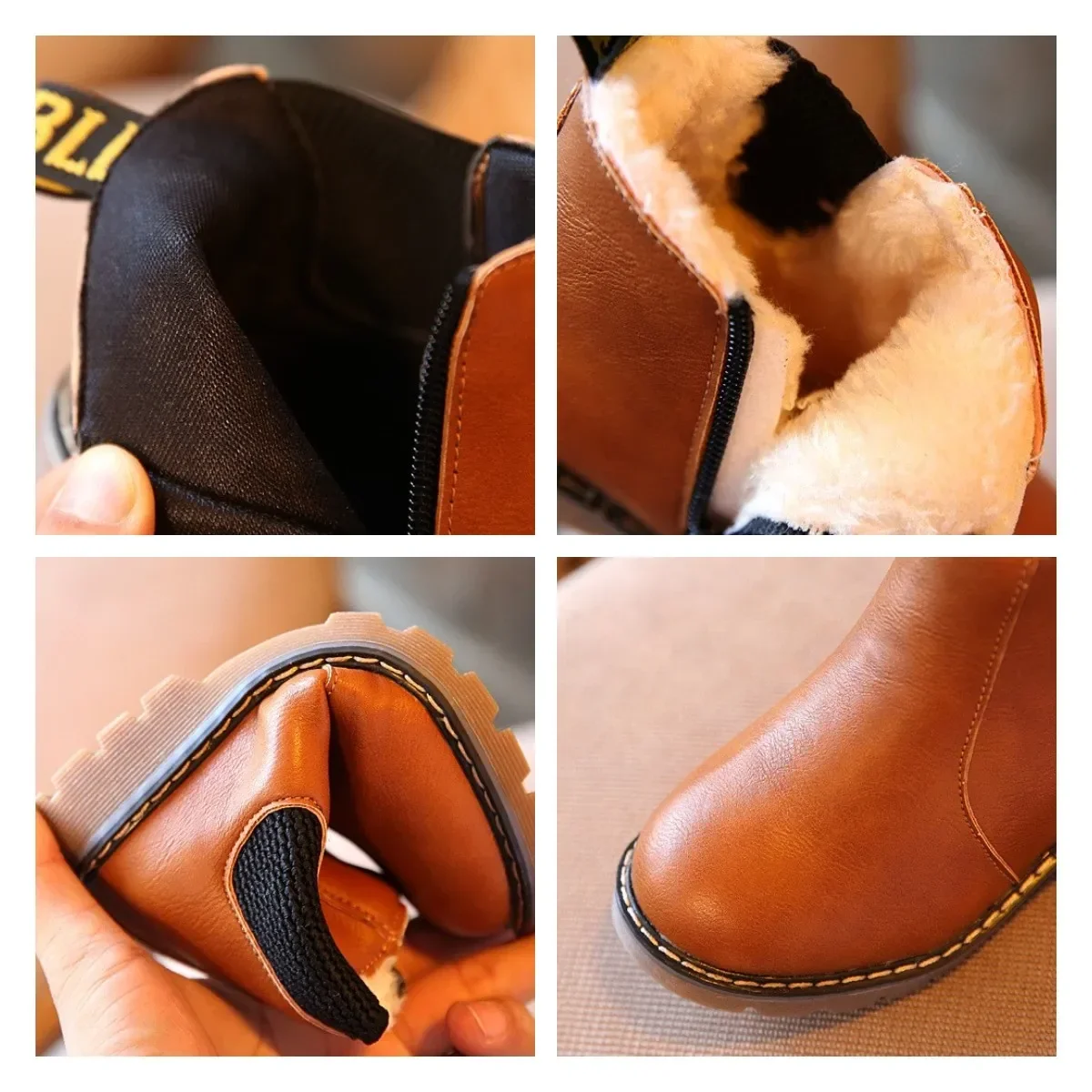 New Design Children Chelsea Boots Winter Warm Fur Leather Snow Boots Fashion Boys Girls Casual Anti-slip Boots Cotton Shoes