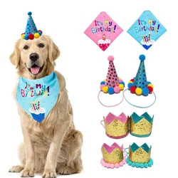 Pet Dogs Caps Dog Bandana Crown Hats with Rope Cute Cat Dog Birthday Costume Christmas New Year Decoration Dog Accessories