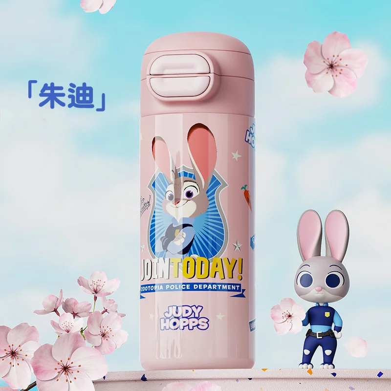 

Hot selling new Disney insulated cup, straw cup, cute cartoon water cup girl, Judy children's double drinking cup, holiday gift