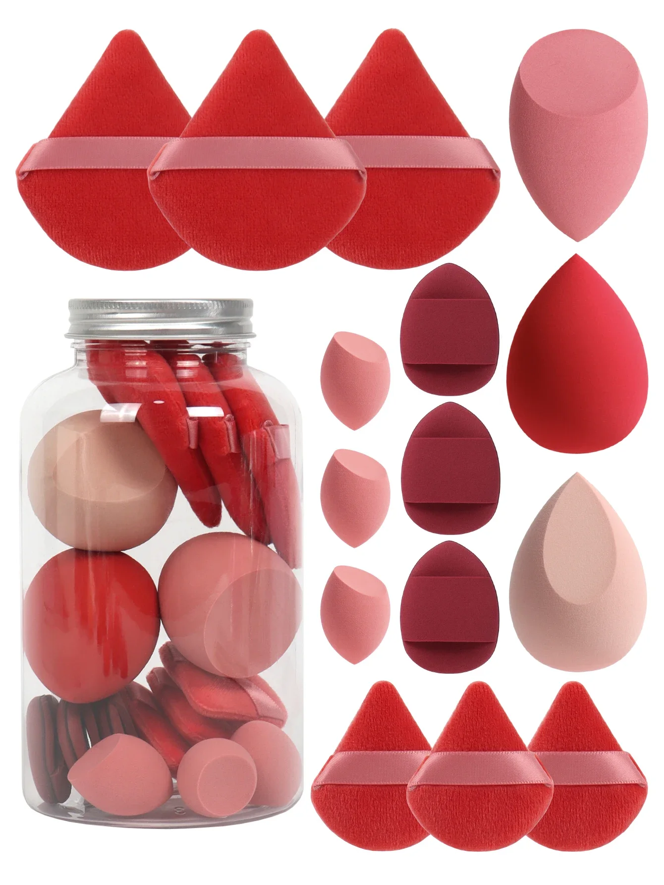 15缶、3個のルースパウダーパフ＆3個のミニルースパウダーパフ＆3個のミニメイクアップエッグ＆3個のミニエアクッションパフ、ファンデーションミックス