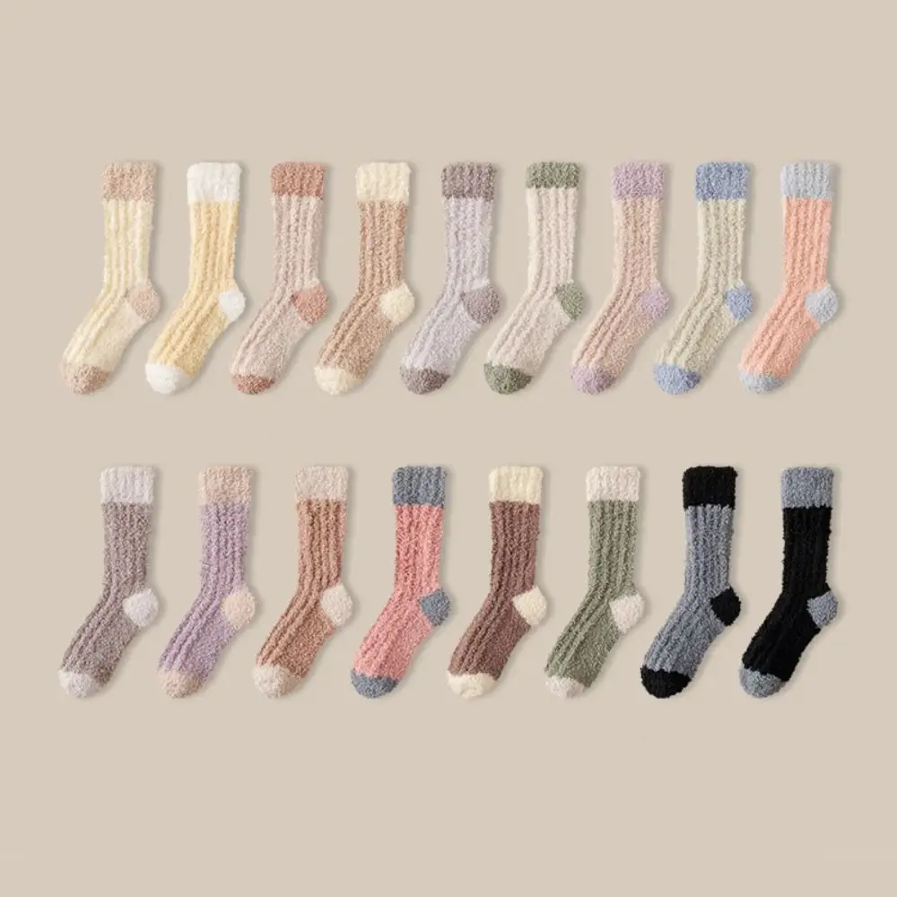 

3Pairs Comfortable Thickened Coral Fleece Socks Winter Simple Floor Plush Socks Hosiery Sleeping Mid Tube Socks Women Autumn