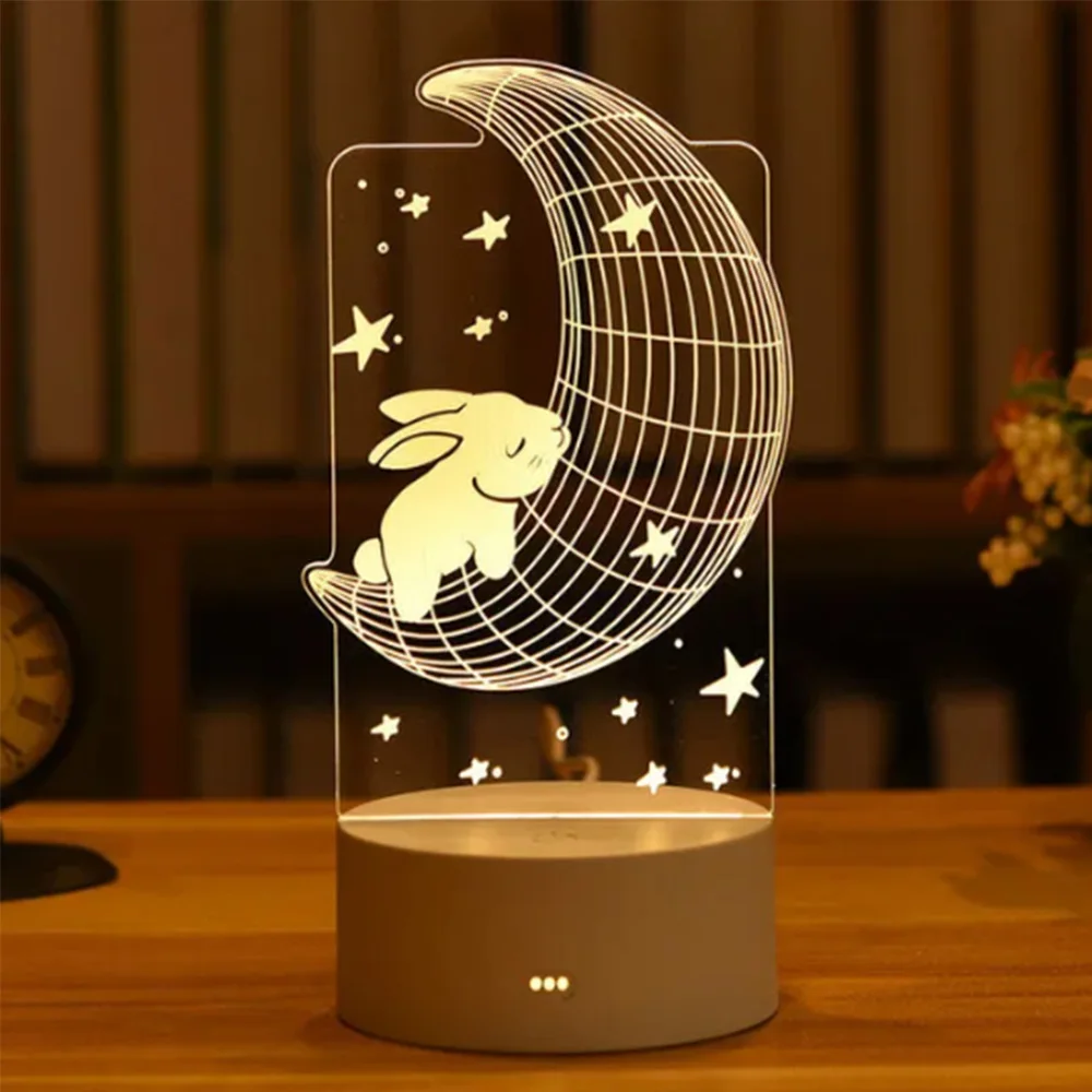 Lampe LED 3D en Forme de Lapin Mignon en Acrylique, Luminaire Décoratif d'Nik, Idéal pour une Table de oral et ou comme Cadeau d'Anniversaire pour Enfant