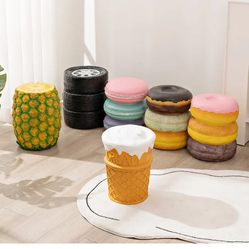 Creative Food Small Stool Ice Cream Donut Dessert Chair Side Table Storage Living Room Decor Footrest Ottoman Playful