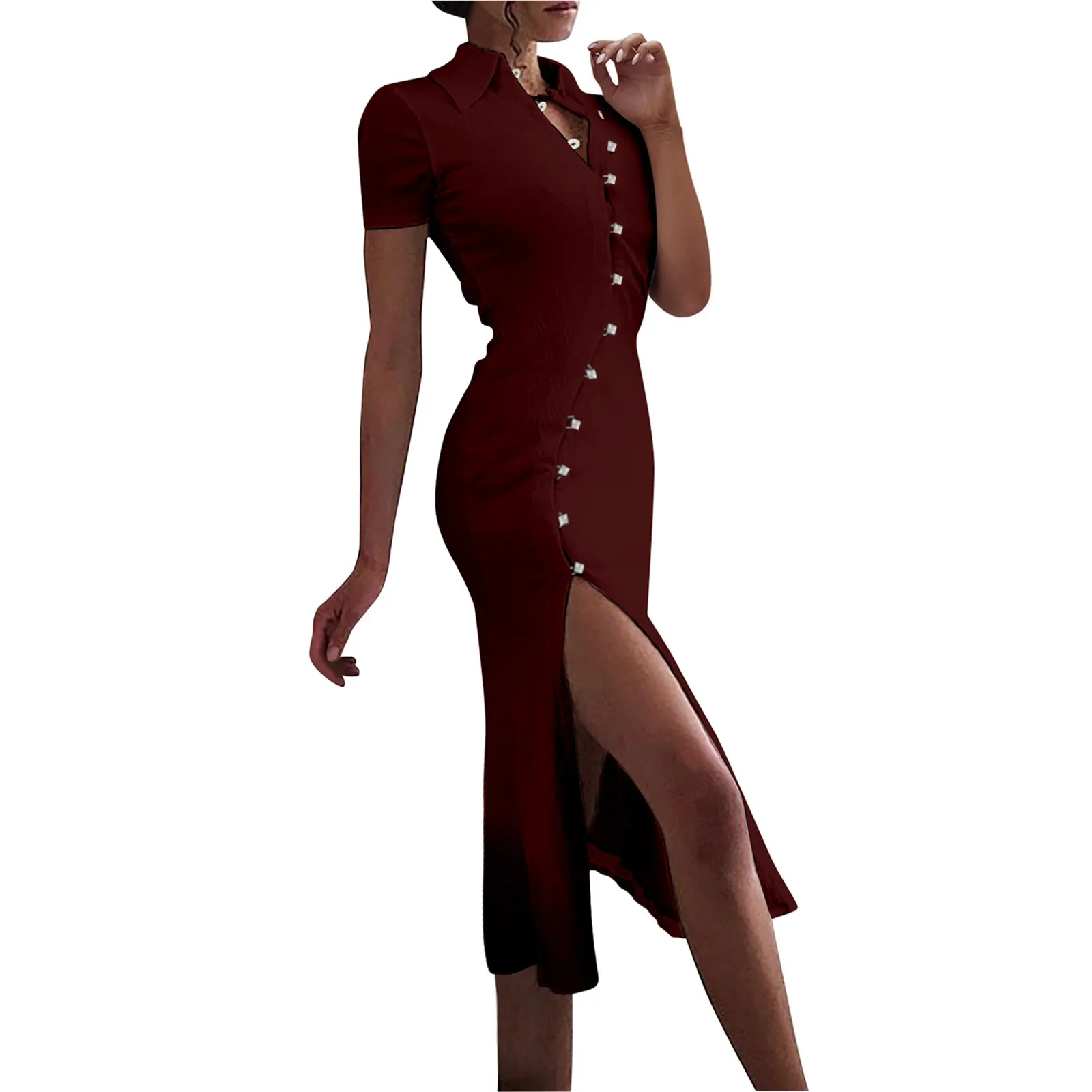 فستان نسائي على طراز شيونغسام صيني مخصص ، ياقة طية صدر ، أزرار ، فتحة جانبية مشطوفة ، تصميم مثير ، موضة عصرية