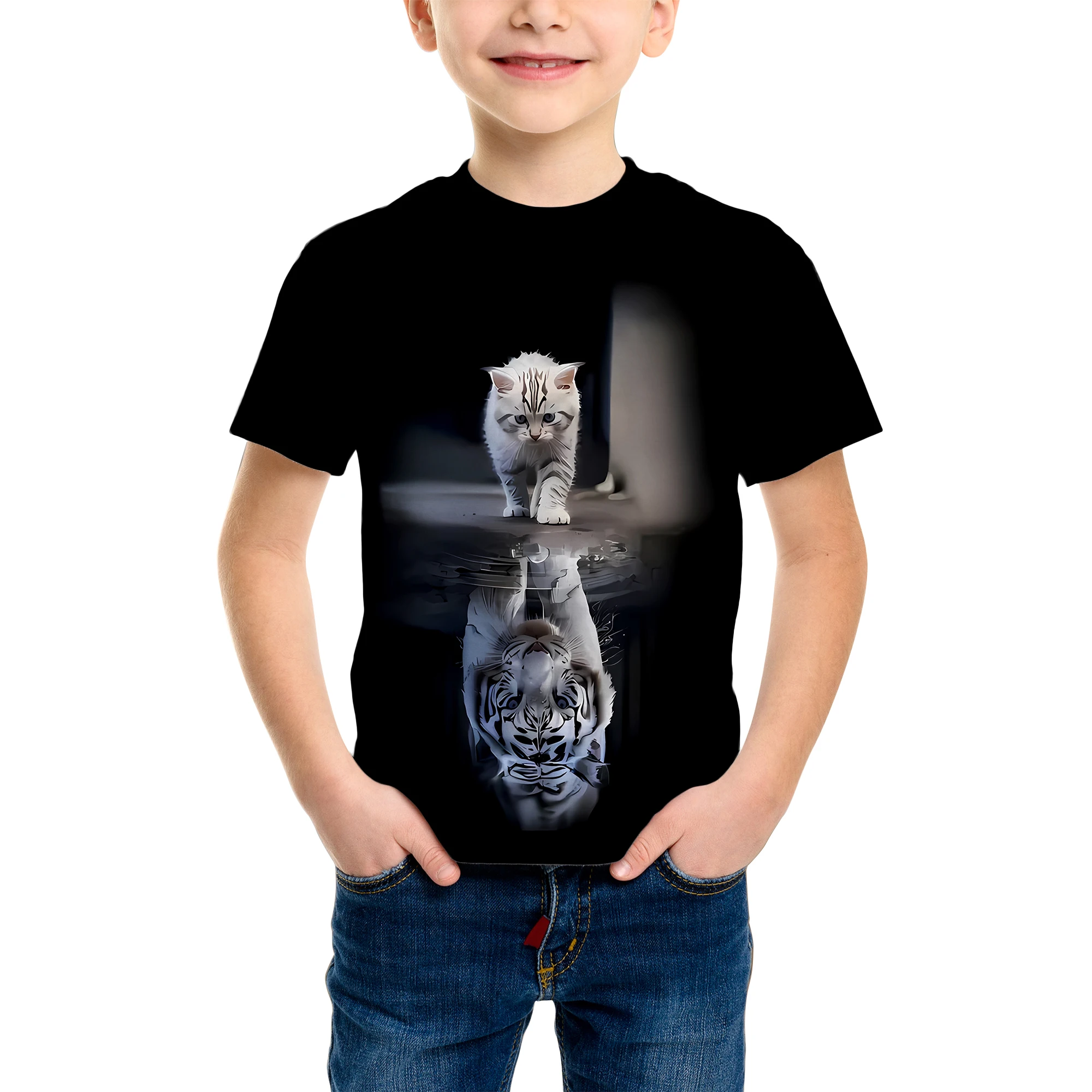 Boy's Fashion 3D Printed T-Shirt - Short Sleeve Crew Neck Casual Streetwear Bike Design for Young People
