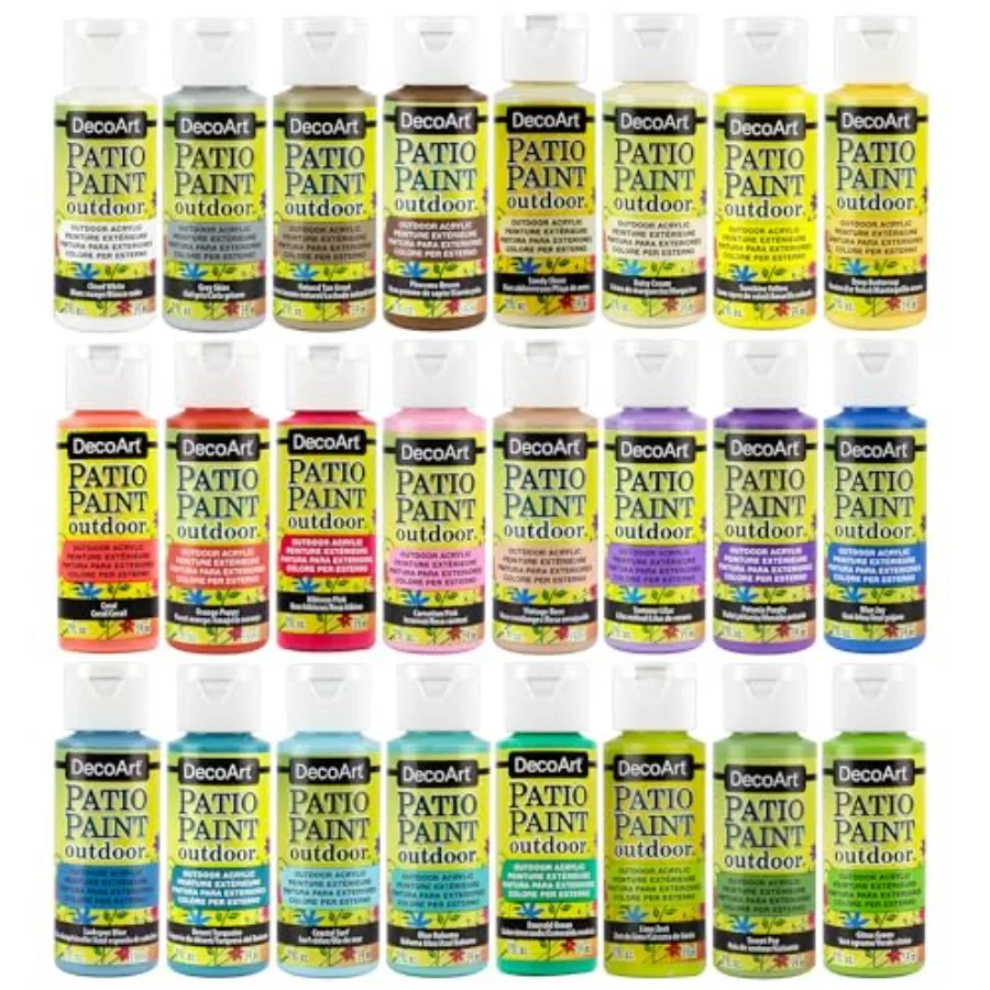 

Patio Outdoor Paint Set 24 Pastel Colors 2 fl oz Bottles Outdoor Weatherproof Permanent Paints for Crafts, Planters and Home Dé