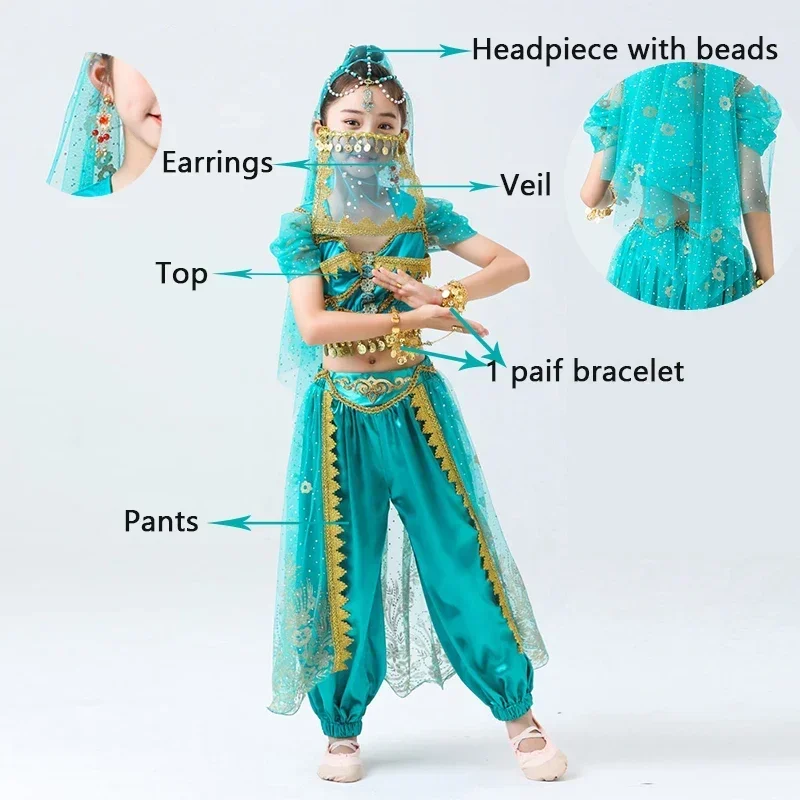 ชุดเต้นระบำหน้าท้องสำหรับเด็ก, ชุดเจ้าหญิงดอกมะลิชุดเต้นรำอินเดียอลาดินโคมไฟวิเศษสำหรับเด็กผู้หญิงชุดเต้นรำแบบต่างๆ