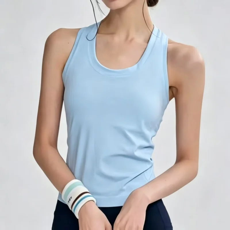 Sportliche Damen-Yoga-Top mit Racerback, schnelltrocknend, einlagig, schmal geschnitten, elastisch, Fitness-Oberteil, ohne integrierten BH, ideal für Pilates-Training. – Detail 4