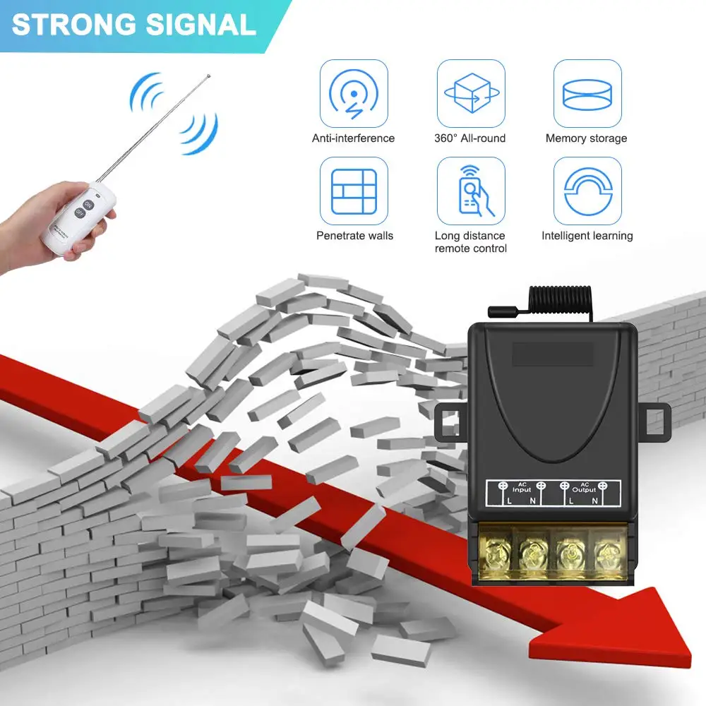 Wireless Remote Control RF Switch 110V 120V 240V 220V 30A Relay for Outdoor Lighting Dust Collector System Pump Motor Fan Etc