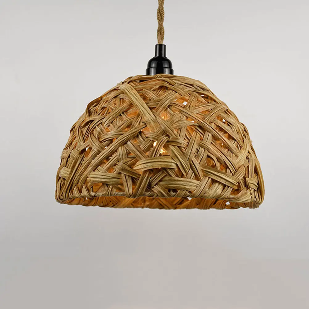 

Тщательно тканый абажур ручной работы из ротанга E27, совместимый пластиковый подвесной светильник из ротанга для гостиной, спальни, столовой