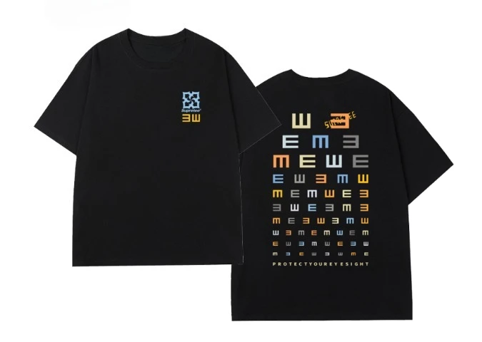 

2025 Fashion 100% pure cotton men's and women's T-shirt with visual chart letter pattern printed casual short sleeved T-shirt
