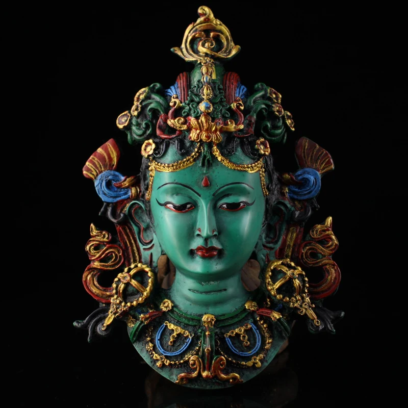 

Nepal collected handmade Painted tracing gold Green Tara Lacquerware hung statue,for guard house, exorcise evil spirit