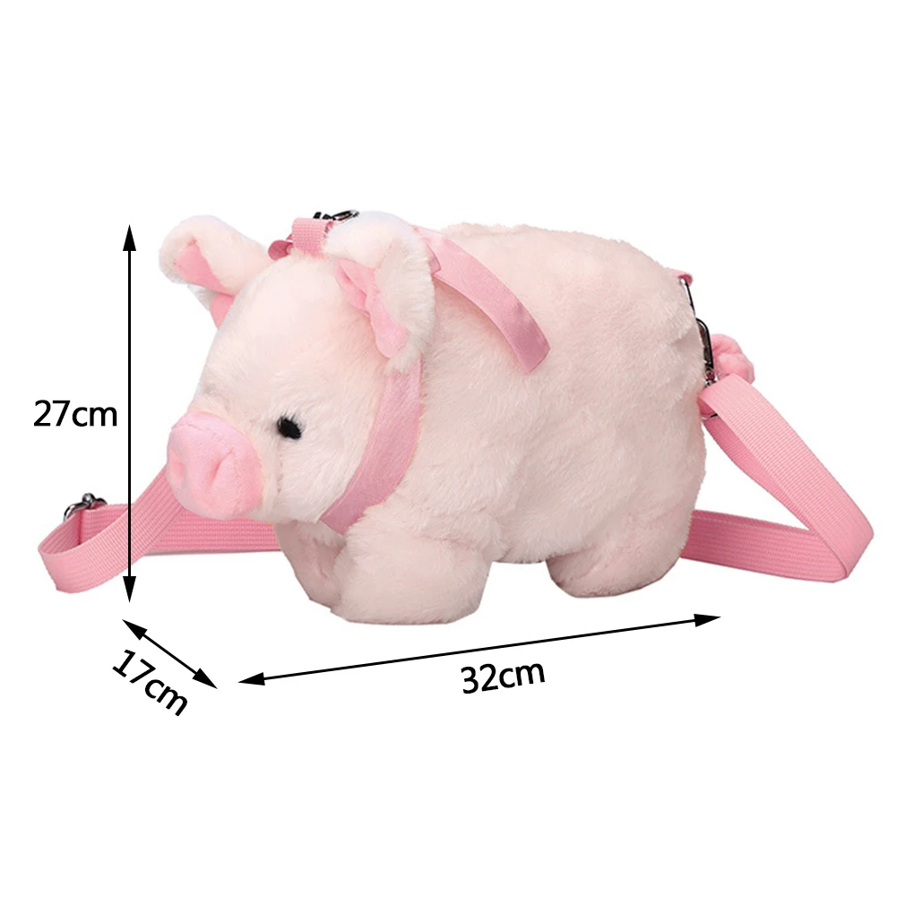 Kawaii Shoulder Bag Cute Pink Pig Soft Plush Hand Crossbody Bag Animal Lovely Ribbons Zipper Satchel Pouch for Student Kids