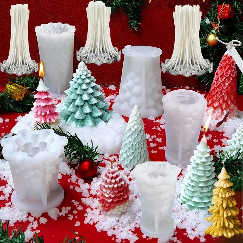 1Pc 3D Christmas Tree Candle Mold Silicone Mold Xmas Handmade Candle Making Mould Resin Mold DIY Plaster Soap Craft Making Tool