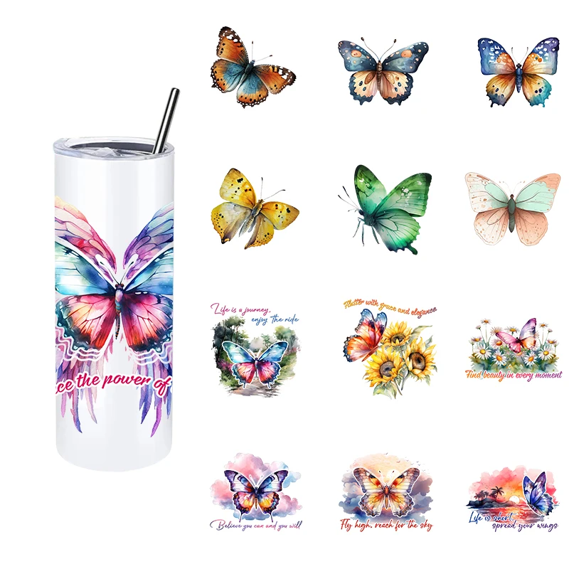 LETOP 1PCS Colorful Text Butterflies Vinyl Transfer Sticker 20oz Tumblers Butterflies Glass Transfer Sticker