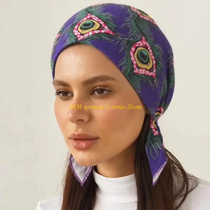Q39C Turbante elastico avvolgente per testa floreale multiuso per il copricapo africano elegante avvolgente per testa
