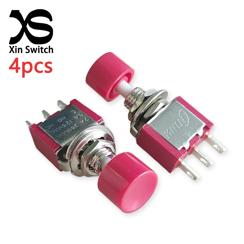 4PCS Red PS-102 Cap Covered Circular Self Resetting Button Switch 2A 250VAC/5A 120VAC 3-Pin Nut Fixation Type Toggle Switch