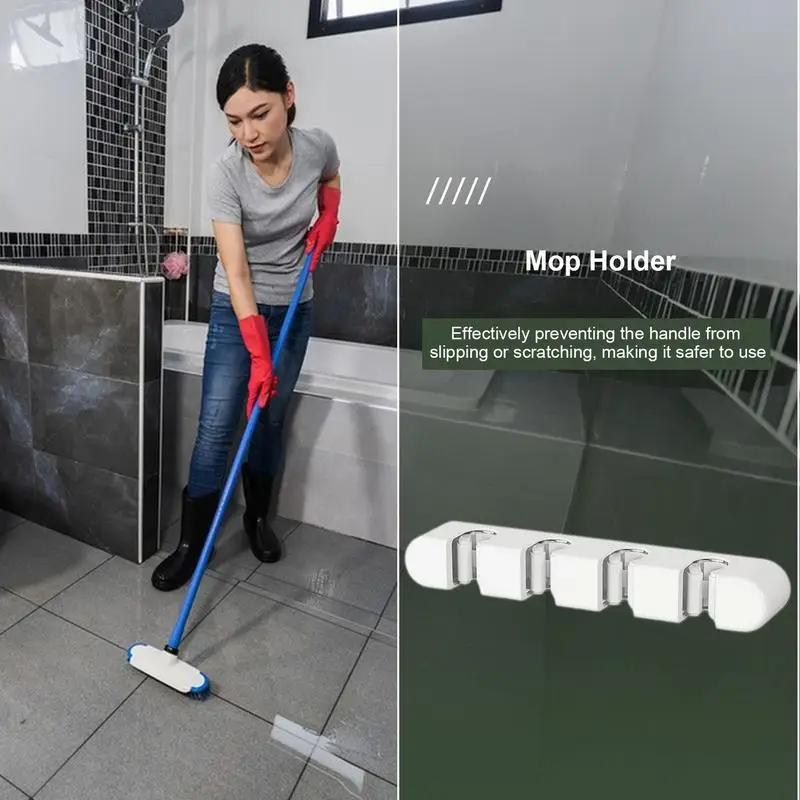 Broom Organizer Wall Mount Self-Adhesive House Organization Multi-Purpose Mop Broom Holder  Laundry Room Storage Organization