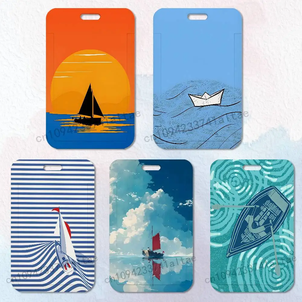 

Sailing Boat Badge Holder Pass Bus Work Card Cover Chest Pocket Students Gift ID Card Holder