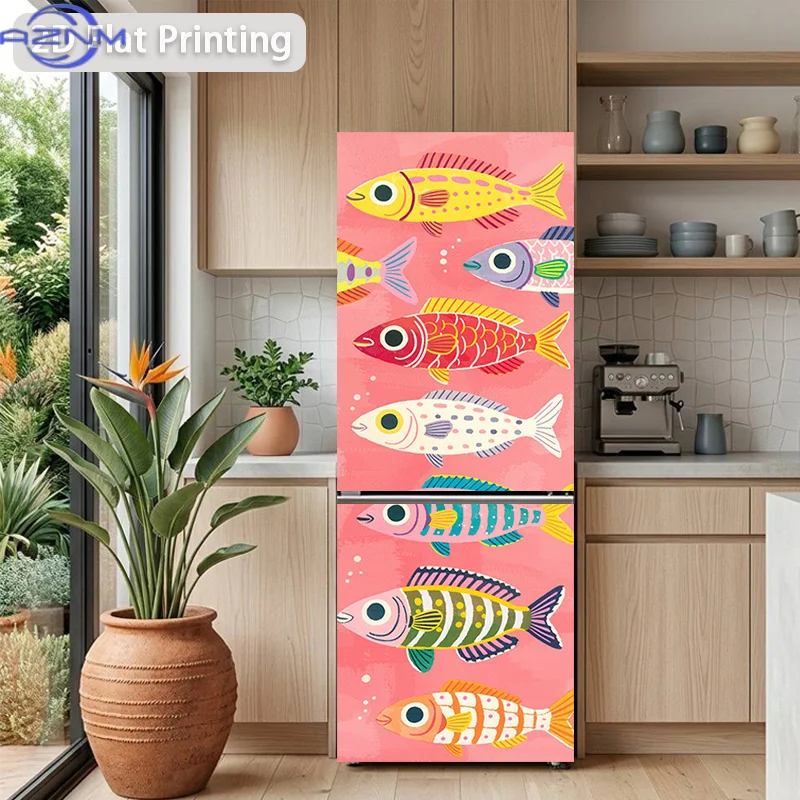 [Printing] Fridge Magnet Sticker 60 X 180 Cm School of Colorful Fish Theme Design Wall Decoration Self-Adhesive, Suitable for