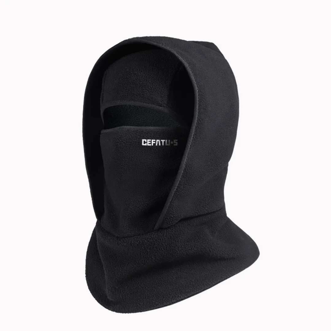 Black Outdoor Winter Warm Hat Neckband Integrated Cycling Mask Sports Ski Head Cover Neck Windproof Cold One-Piece Pullover Hat, Windproof Fleece Thermal Face Mask