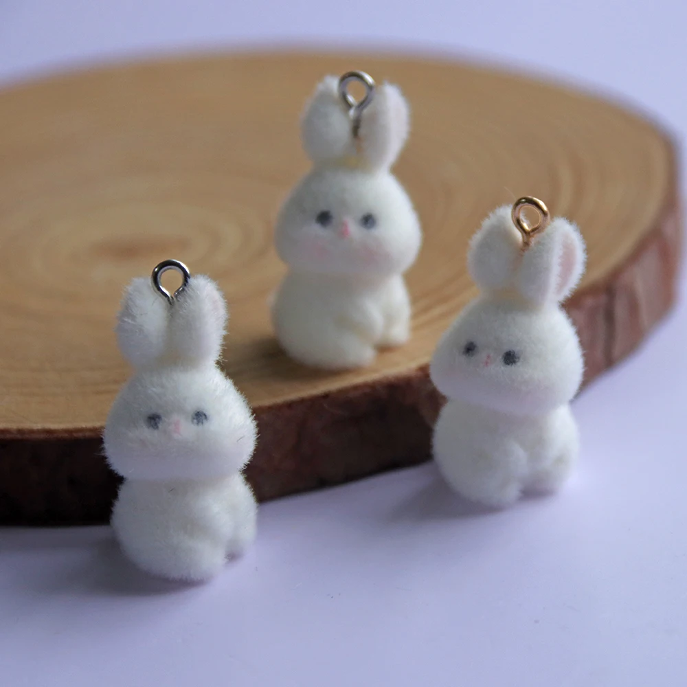 

20Pcs 3D Kawaii Flocking Rabbit Resin Charms Cute Mini Lazy Cartoon Animal Pendant For Keychain Earring DIY Crafts Jewelry Make