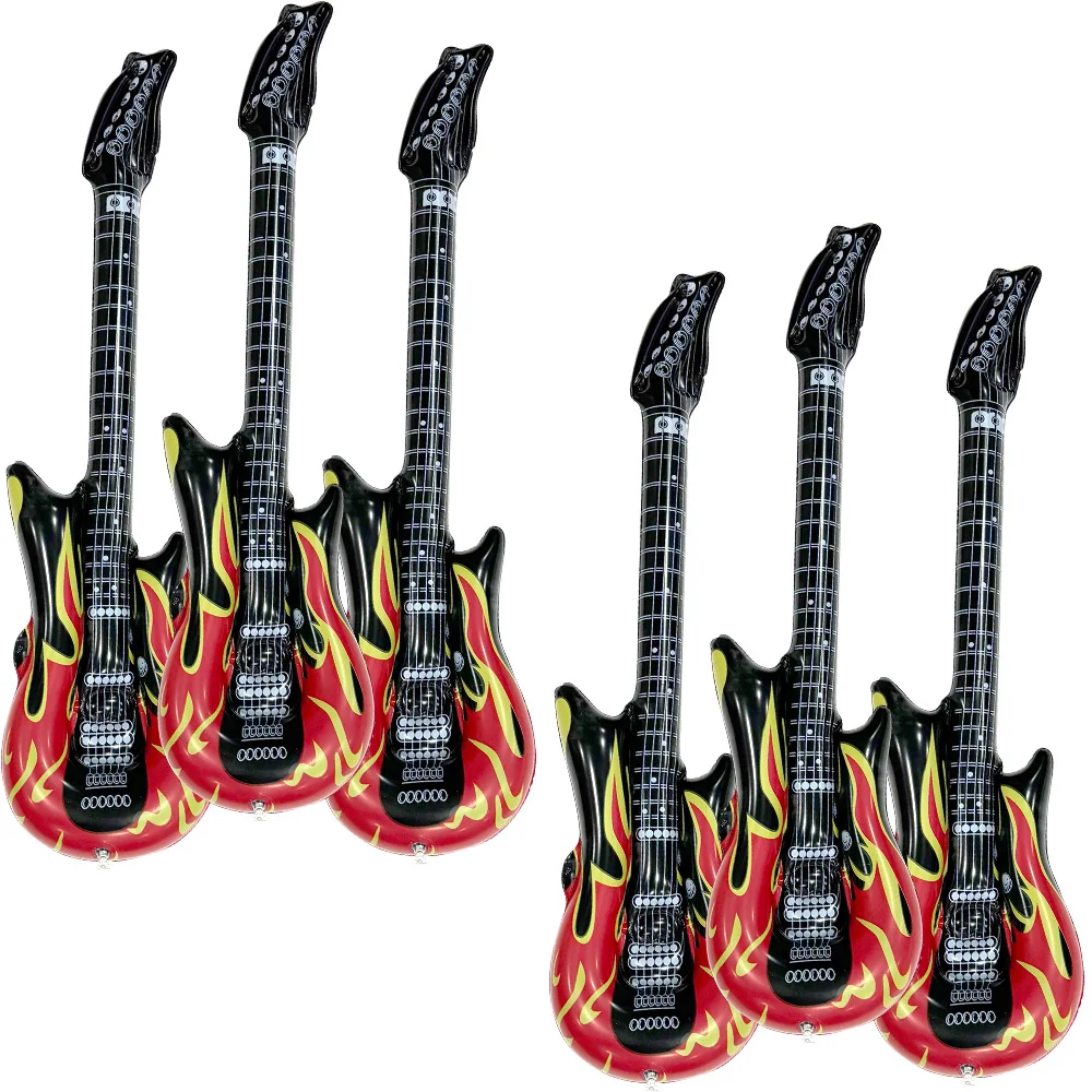 6-Piece Inflatable Flame Guitar Inflatable Musical Instrument Toy Set Suitable for Birthday Party Fun Games