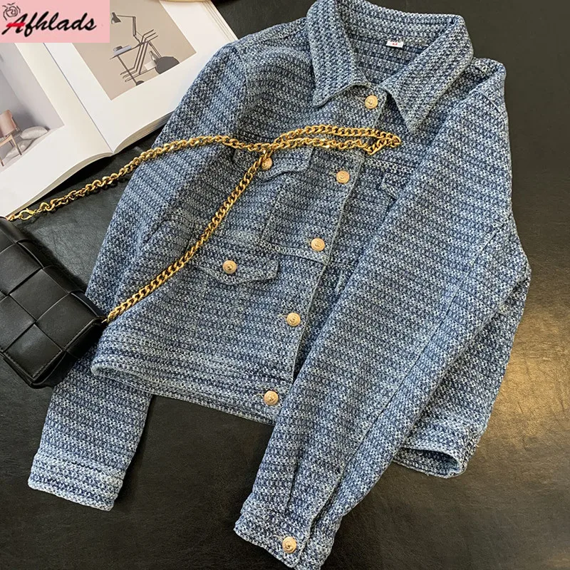 

Small Fragrance Style Denim Jacket Women's Spring And Autumn New Design Long Sleeve Office Lady Single-Breasted Outerwear