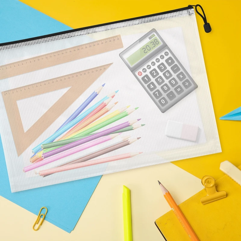 12PCS A3 Folder, Information Zipper Bag Plastic Wallet Mesh File Bag Zipper Bag Zipper Wallet