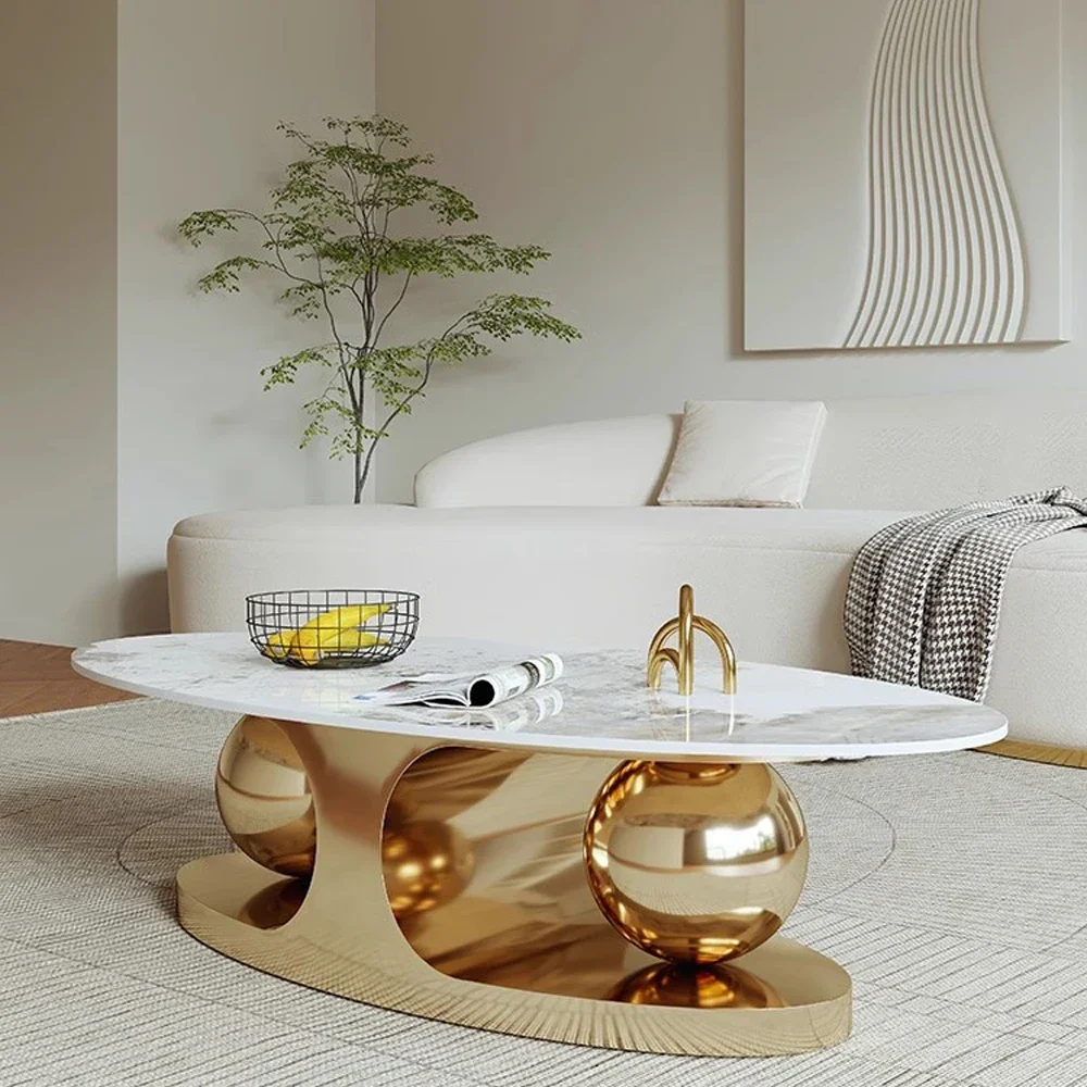

Modern furniture simple living room gold glazed coffee table luxury metal villa small coffee table