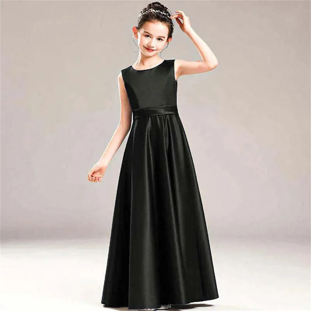 Customized Satin Sleeveless Princess Dress For Girls Elegant Costume For Piano Violin Performance, Birthday Wedding Evening Prom