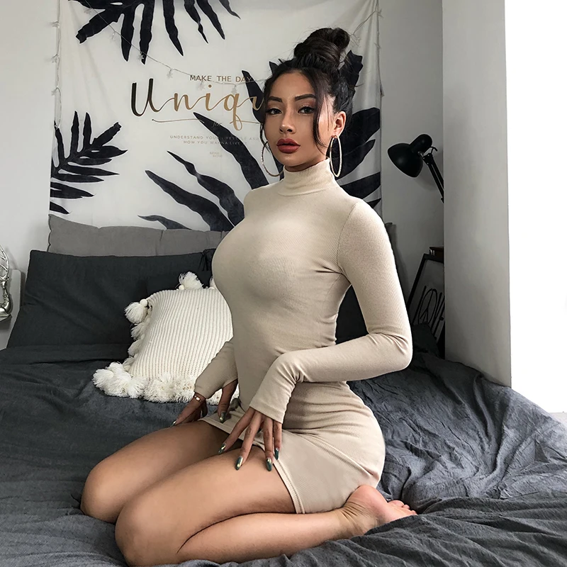 2023 pullover backless pencil skirt patchwork knitting black temperament commute mid waist solid color dress in stock