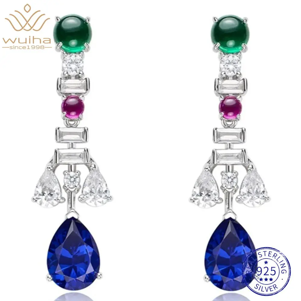 

WUIHA 925 Sterling Silver Pear Cut Lab Sapphire Emerald Gemstones Drop Dangle Earrings Anniversary Fine Jewelry Drop Shipping