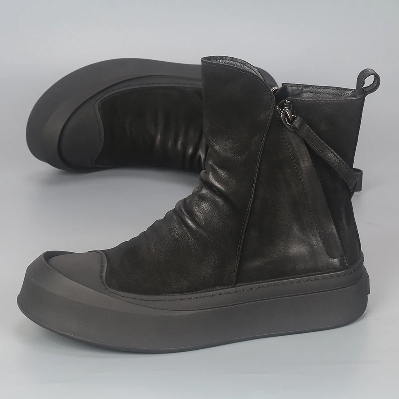 

New Top Layer Cowhide Thick Sole Enhances Fashion Trend, Black Warrior Dirt Resistant Men's Boots