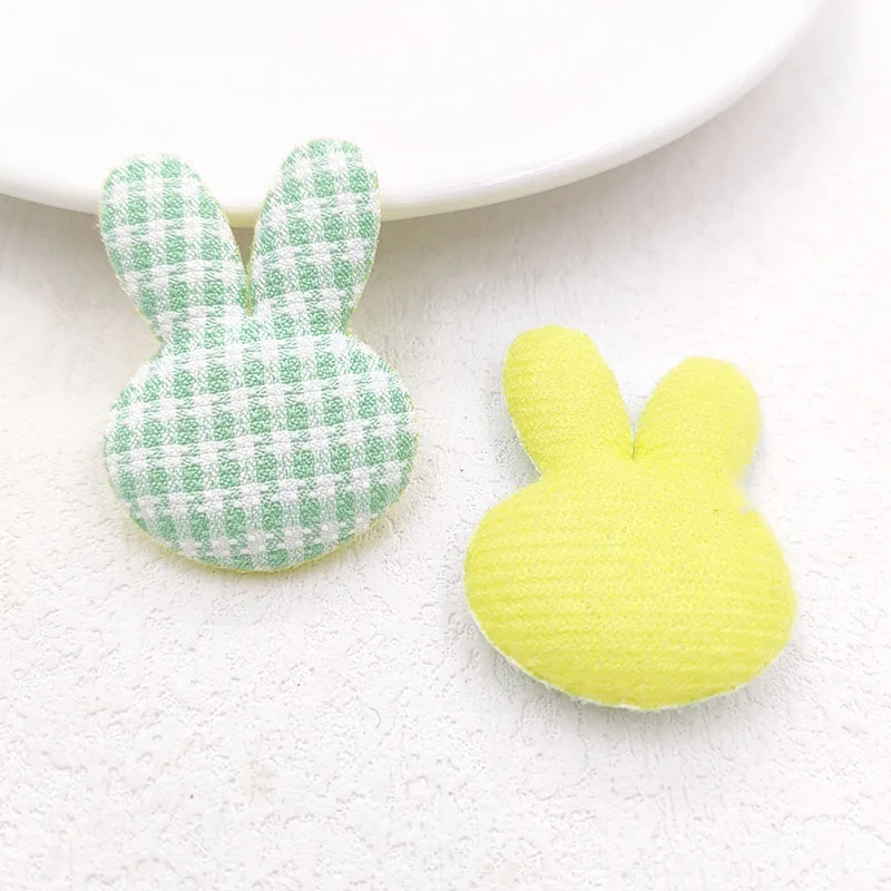 60Pcs/Lot 3.5*4.5CM Lattice Fabric Rabbit Padded Appliques For DIY Handmade Children Headwear Garment Accessories Patches