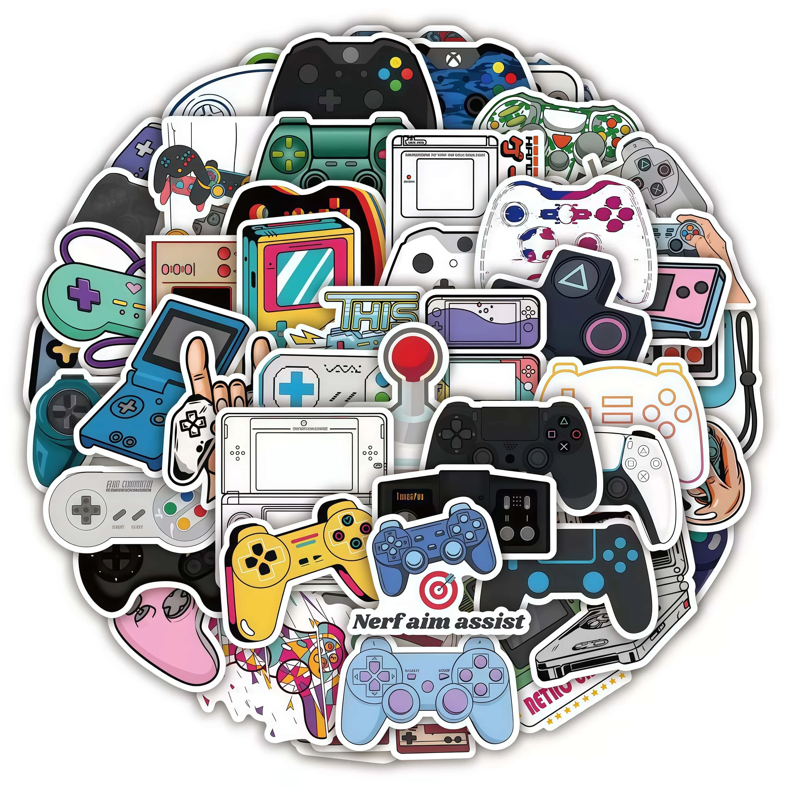 50/100Pcs Retro Game Controller Stickers, Cool Gaming Vinyl Stickers for Laptop Water Bottle Skateboard DIY Decoration