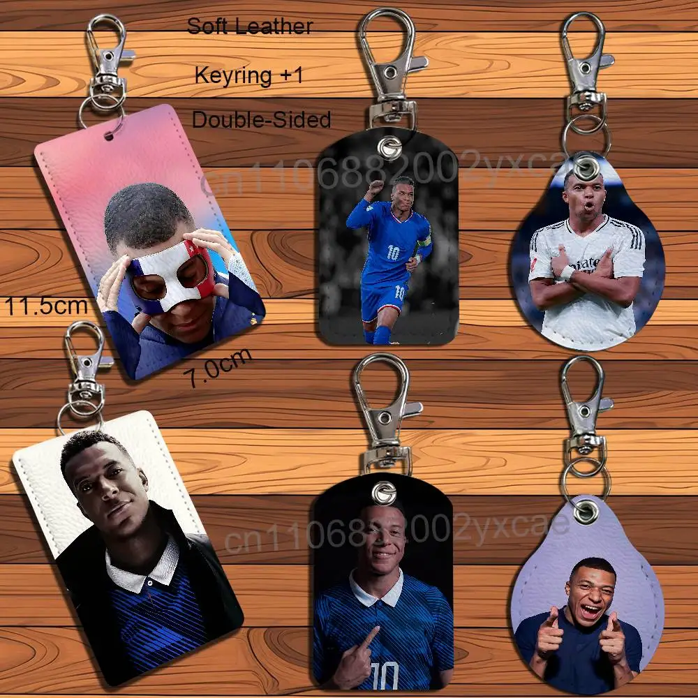 French captain Kylian Mbappe Rectangle ID Card Case Keychain Access Card Bag Key Tag Ring Leather Card Holder Key Ring Access