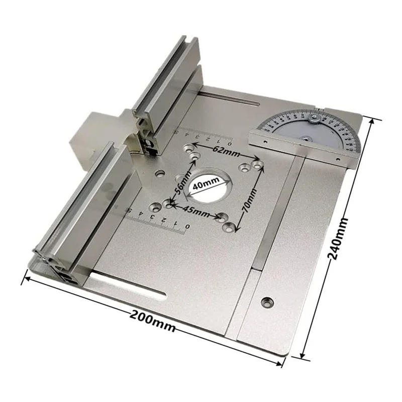 アップグレードアルミニウムルーターテーブルインサートプレート、マイターゲージ、テノンゲージ、ワークベンチ用フェンス付き、ウッドルータートリマー-BAAQ