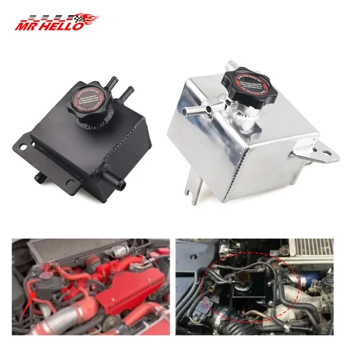 Tanque de expansión de refrigerante de aluminio plateado/negro para Subaru Impreza WRX 2.0L Turbo EJ205 EJ255 2002-2007 / STI 2.5L 2004-2016
