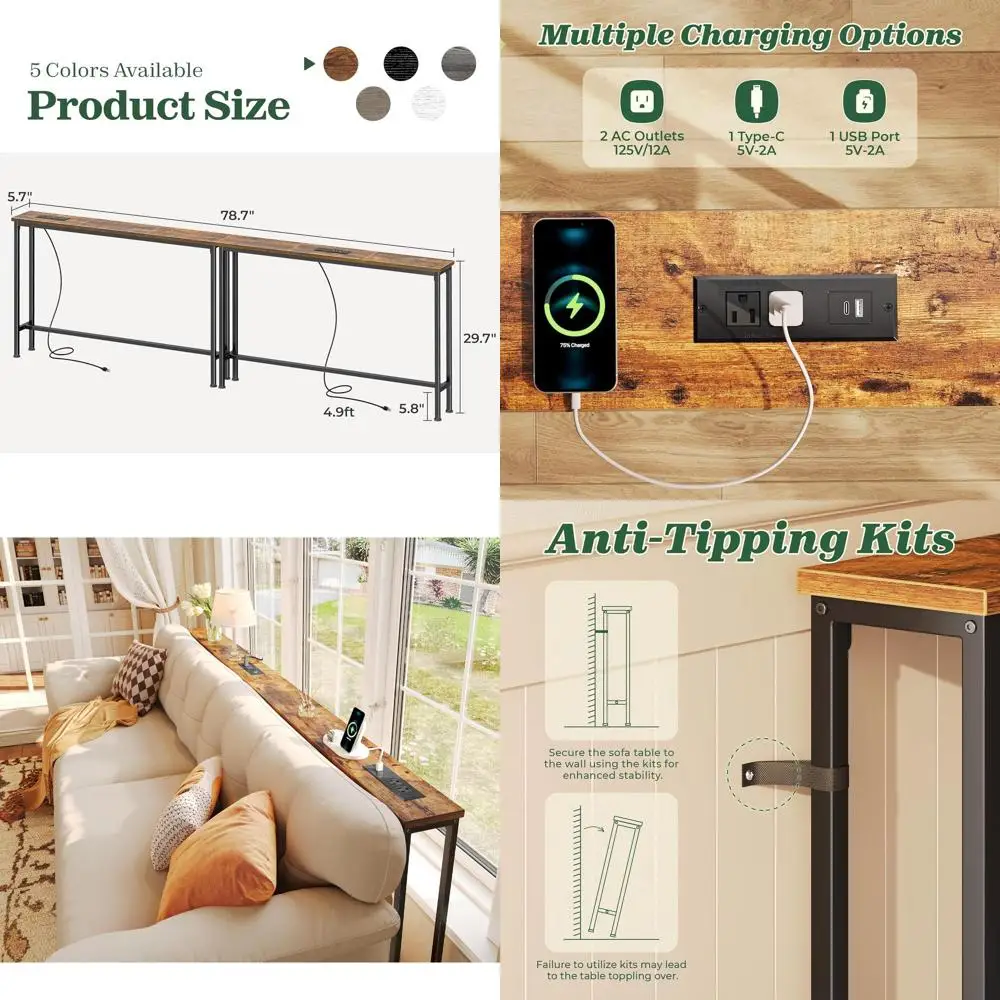 

Набор консольных столов Rustic Brown 78.8 из 2 шт., диванные столики, оснащенные розетками, столики для прихожей за диваном и зарядной станцией для Li