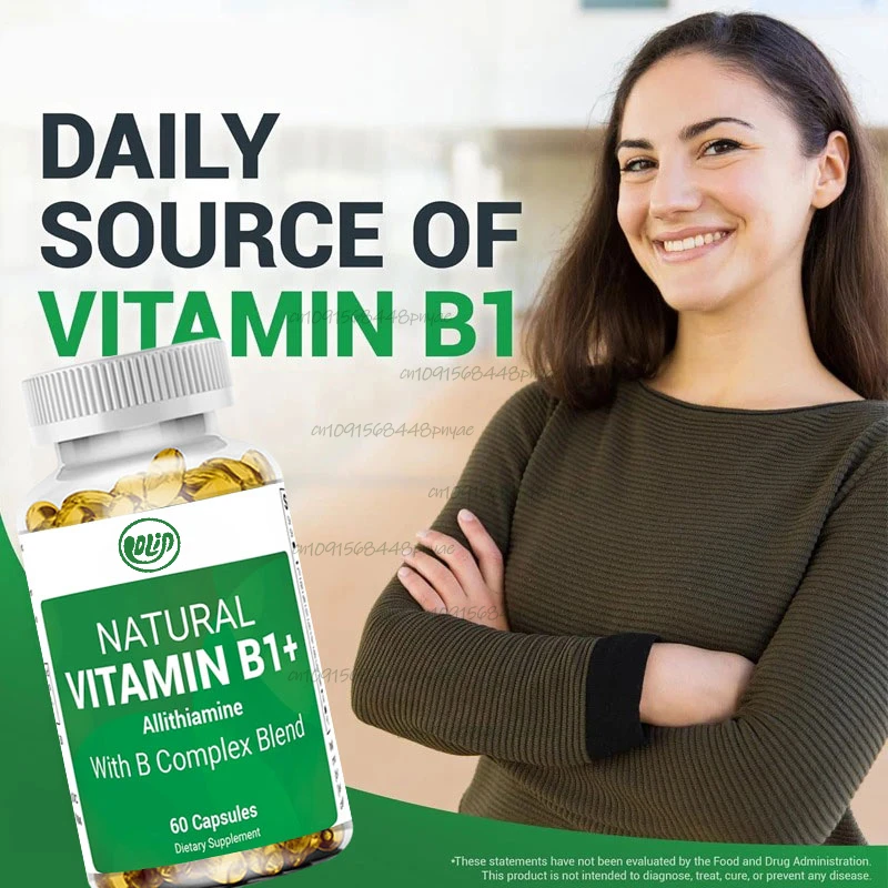 Eight natural vitamin B1, B6, B12 complex supplements, including thiamine, niacin, folic acid, magnesium, etc. -60 capsules