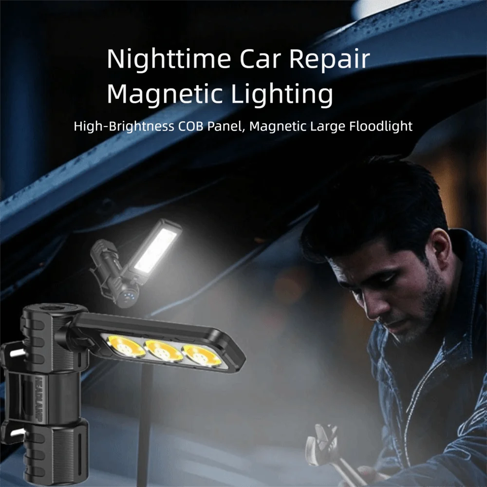 

6-Modes Dimming Handheld Worklight 180-Degree Rotation USB Rechargeable Magnetic Folding Light Waterproof Design
