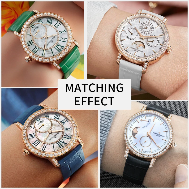 حزام جلد العجل رفيع للغاية لـ Vacheron Constantin Patrimony Eri Traditionnelle Malte - تصميم قرص لؤلؤي مناسب OEM 19 مم 20 مم