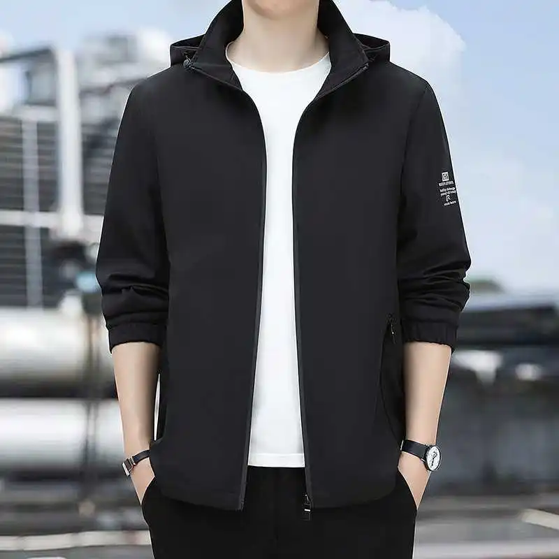 

Casual Men's Thin Windproof Slim Fit Spring Autumn Pure Color Hooded Sports Jaet Top Trendy Flat ket Decorated Zipper Cl...