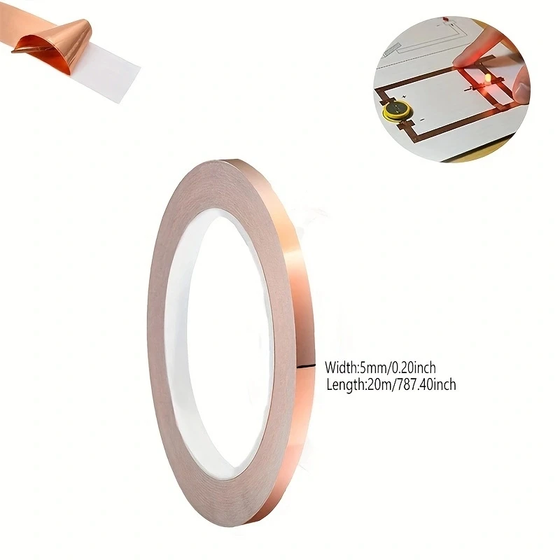 1 Roll DIY Copper Foil Tape EMI Shielding Single Sided Conductive Repair Adhesive Tape