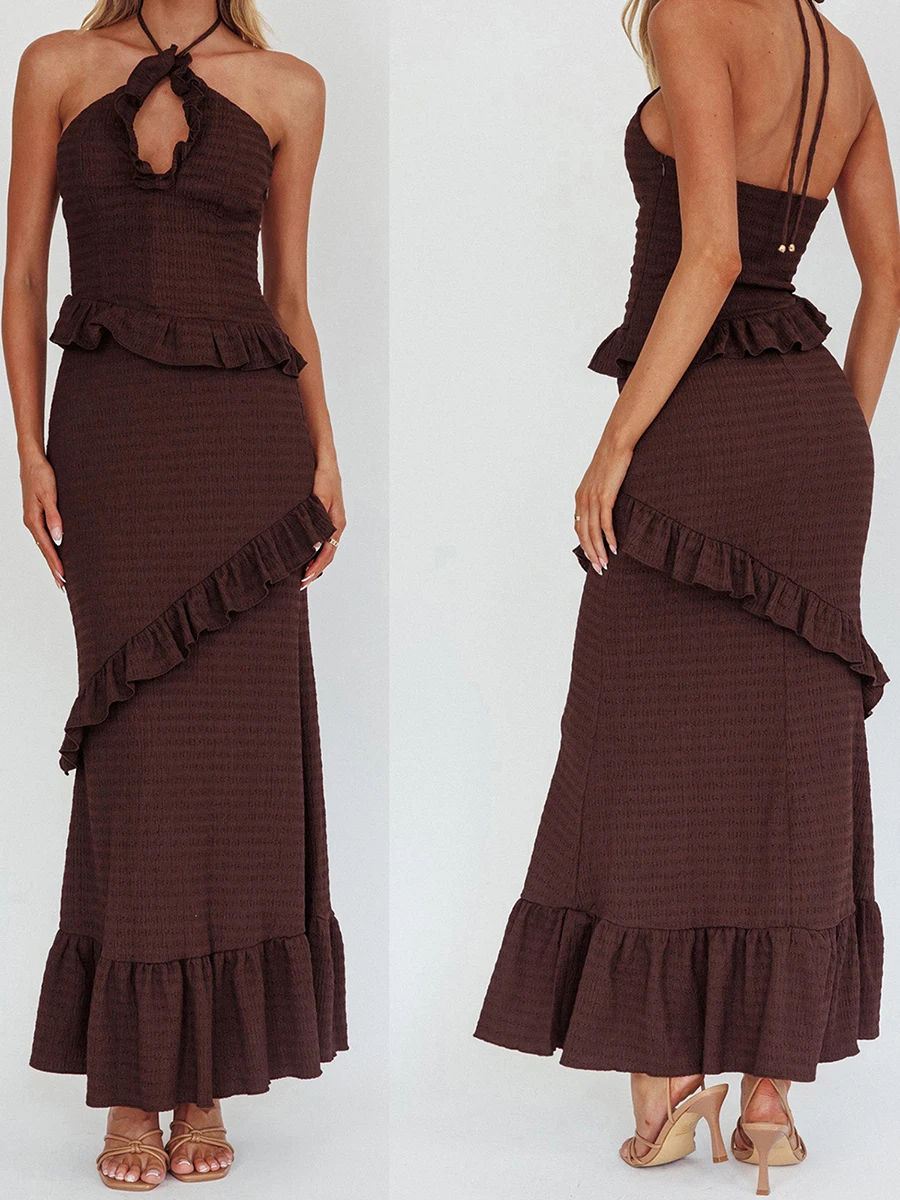 Elegante camicetta con spalle scoperte e stampa floreale, set gonna midi a trapezio a vita alta per abiti alla moda estivi da donna